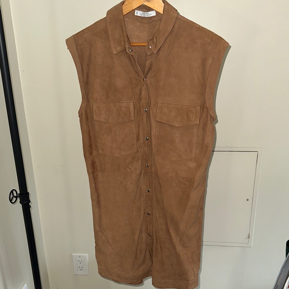 Mango Tan Leather Button-Up Vest